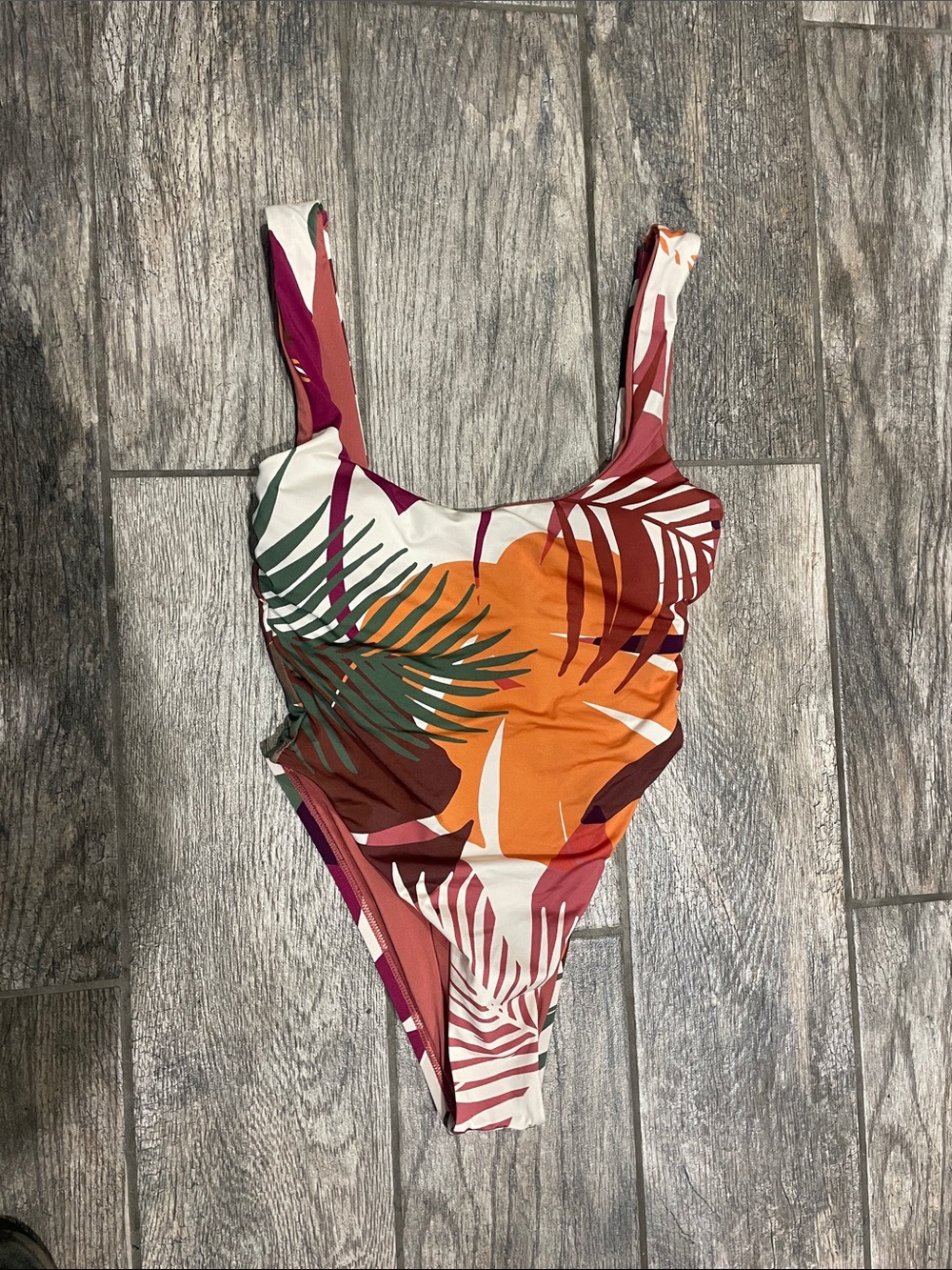 Vitamin A Tropical Leaf One-Piece Swimsuit - Orange, Green & Burgundy
